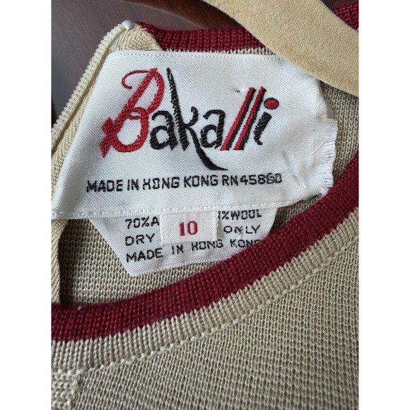 Vintage Bakalli 2pc Dress & Sweater Set Womens 10 Mod Geometric Red Beige - Picture 6 of 16
